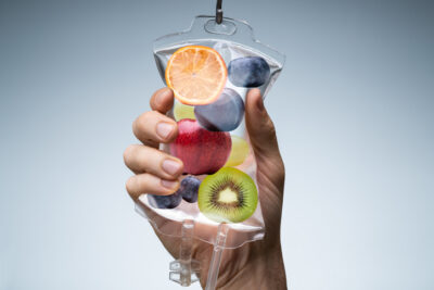 saline bag with fruit slices